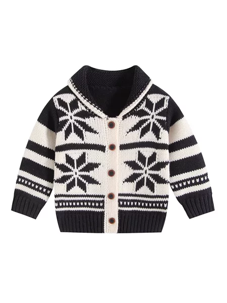 New Autumn and Winter Thickened Knitted Sweater Cardigan for Infants and Toddlers, Jacquard Color-Blocking with a Turn-Down Collar, Warm Children's Clothing for Boys and Girls