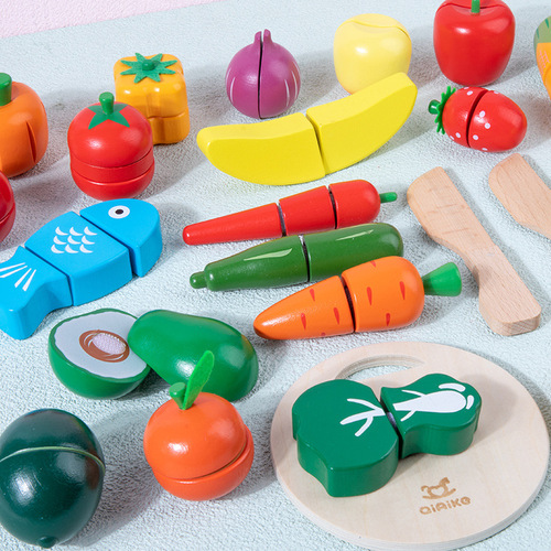 Fruit and vegetable cutle 18-piece set of Velcro children's educational early education cognitive simulation play house toys cross-border
