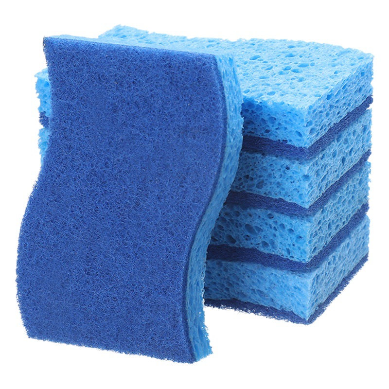 Transfronterizo en forma de S pulpa de madera azul algodón esponja para lavar platos esponja de pulpa de madera cocina lavavajillas esponja bloque cepillo tazón Amazon