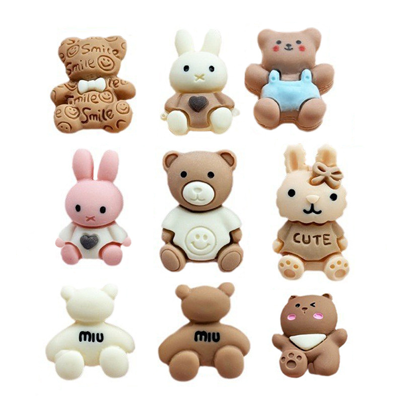 つや消しコーヒー色のクマとウサギシリーズ樹脂 diy ジュエリーアクセサリー携帯電話ケース下駄マウスウォッシュカップパッチ素材|undefined