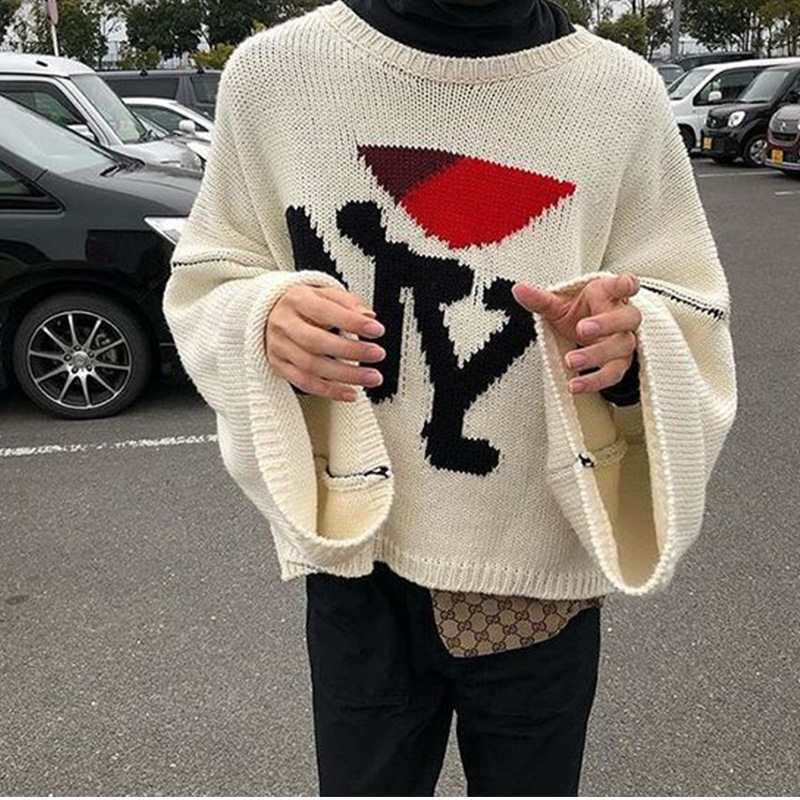 Clearance Harajuku Knitted Sweater Punk Rock Autumn and Winter Black Red Gothic Y2K Retro Sweater Cute Pullover