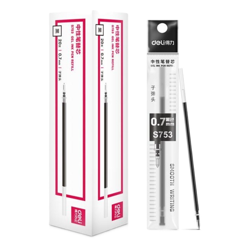Deli Pen Refills for Students, 0.7 Bullet Tip Gel Pen, Black Ink Refills, 1.0 Office Signature Pen Refills Wholesale