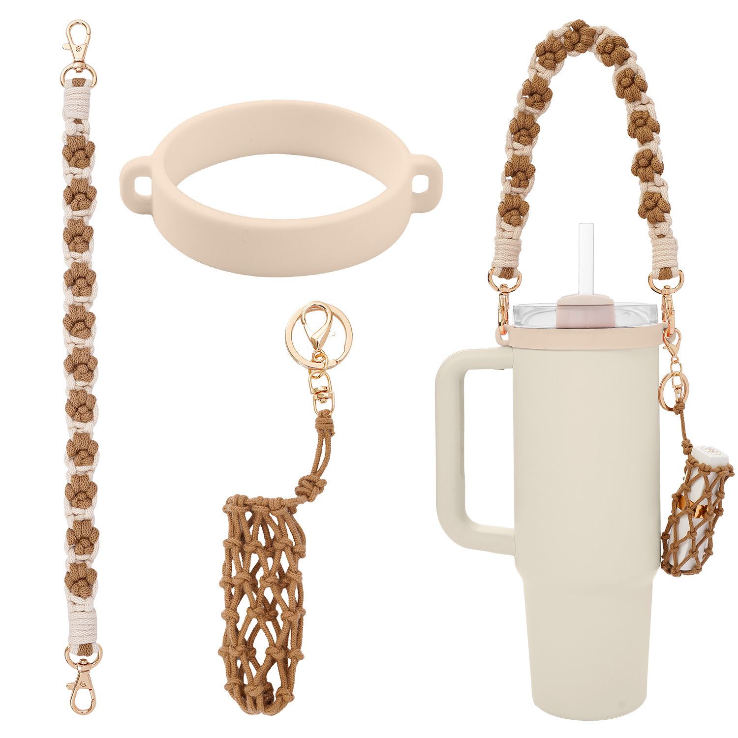 Amazon stanley pequeña margarita flor taza de agua cordón de grado alimenticio anillo de silicona cinturón de taza de agua portátil