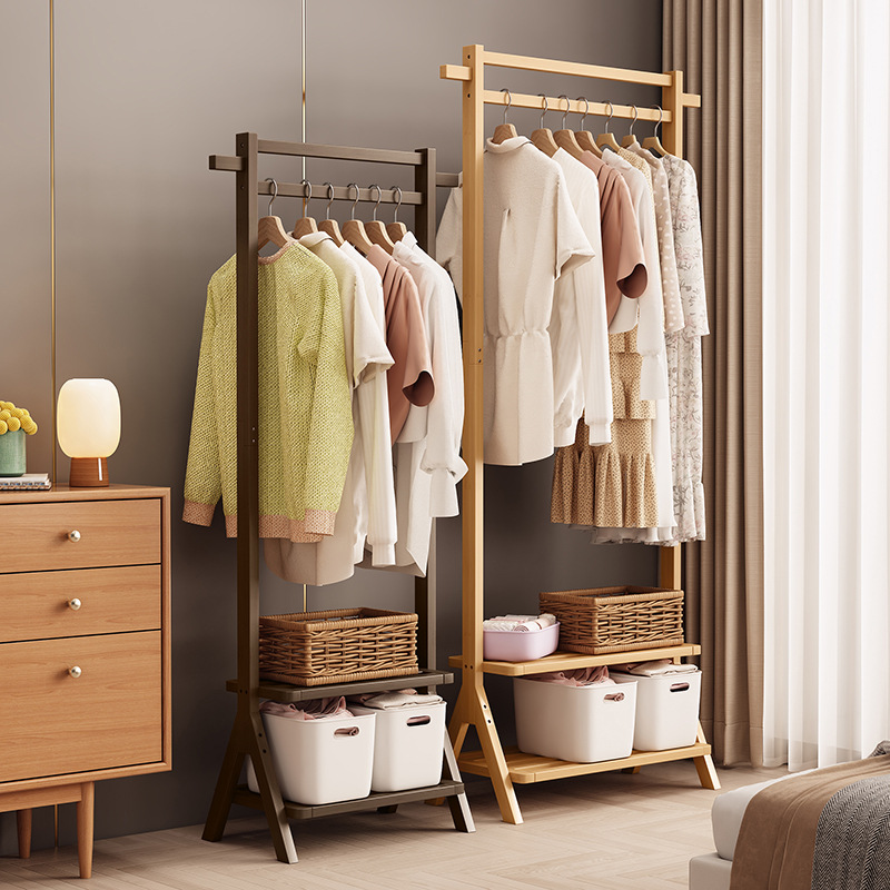 Perchero dormitorio percha piso engrosada ropa vertical del hogar Polo simple luz de madera maciza de lujo rack de almacenamiento