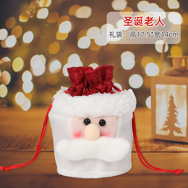 国境を越えたクリスマスリンゴ袋ベルベット箔押し金束口アニメプレゼント袋リボン付き児童キャンディープレゼント袋|undefined