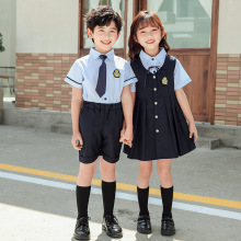 夏季校园短袖儿童校服套装男女幼儿园女孩学院风衬衫连衣裙套装