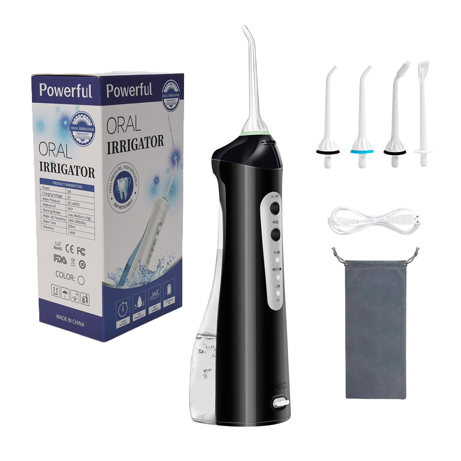 Limpiador de dientes eléctrico transfronterizo de Amazon, hilo dental de agua eléctrico portátil para viajes domésticos