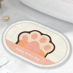 Cartoon Cat Paw Print Doormat for Entrance Hallway, Oval-Shaped Household Rug for Bathroom and Toilet—Absorbent & Non-Slip