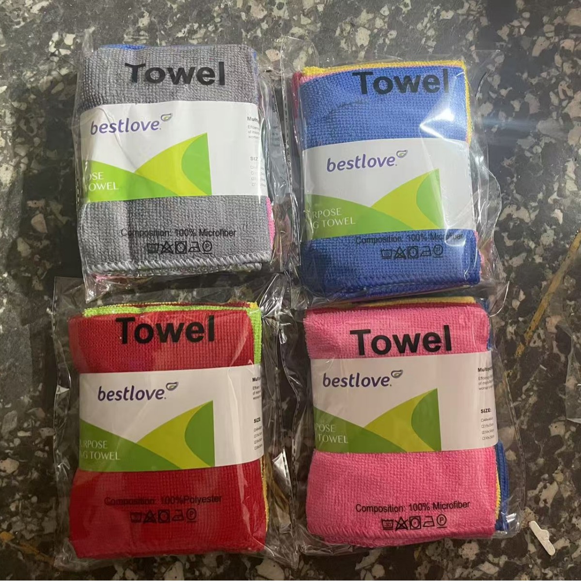 Paño de limpieza de microfibra a rayas en stock, rayas clásicas de dos tonos, varios colores disponibles, absorbente, fácil de limpiar, paño para lavar platos al por mayor.