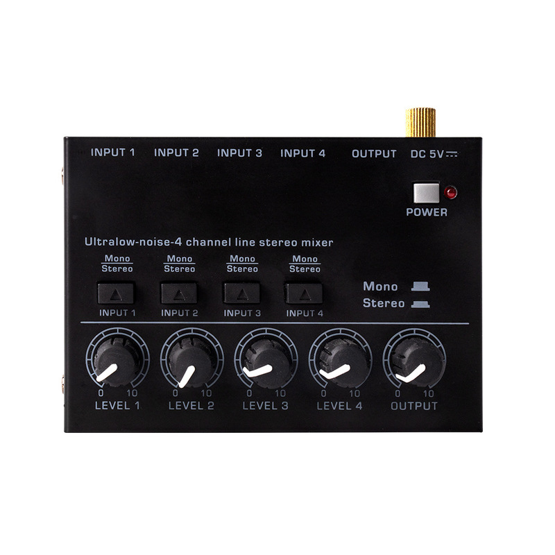 Ultra-compact 4-channel stereo audio mixer low noise suitable for home studio recording live broadcast