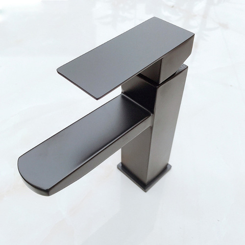 Stainless steel black wash basin faucet hot and cold European style painted bathroom square height single hole basin faucet