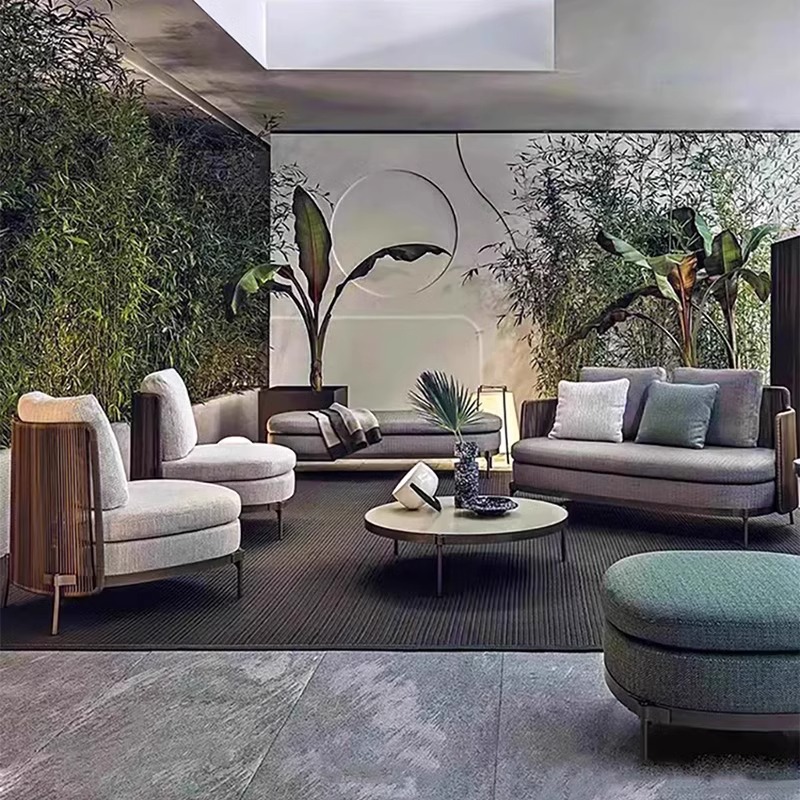 Sofá patio al aire libre combinación de villa jardín balcón al aire libre silla de caña ocio muebles de caña al aire libre impermeable y protector solar