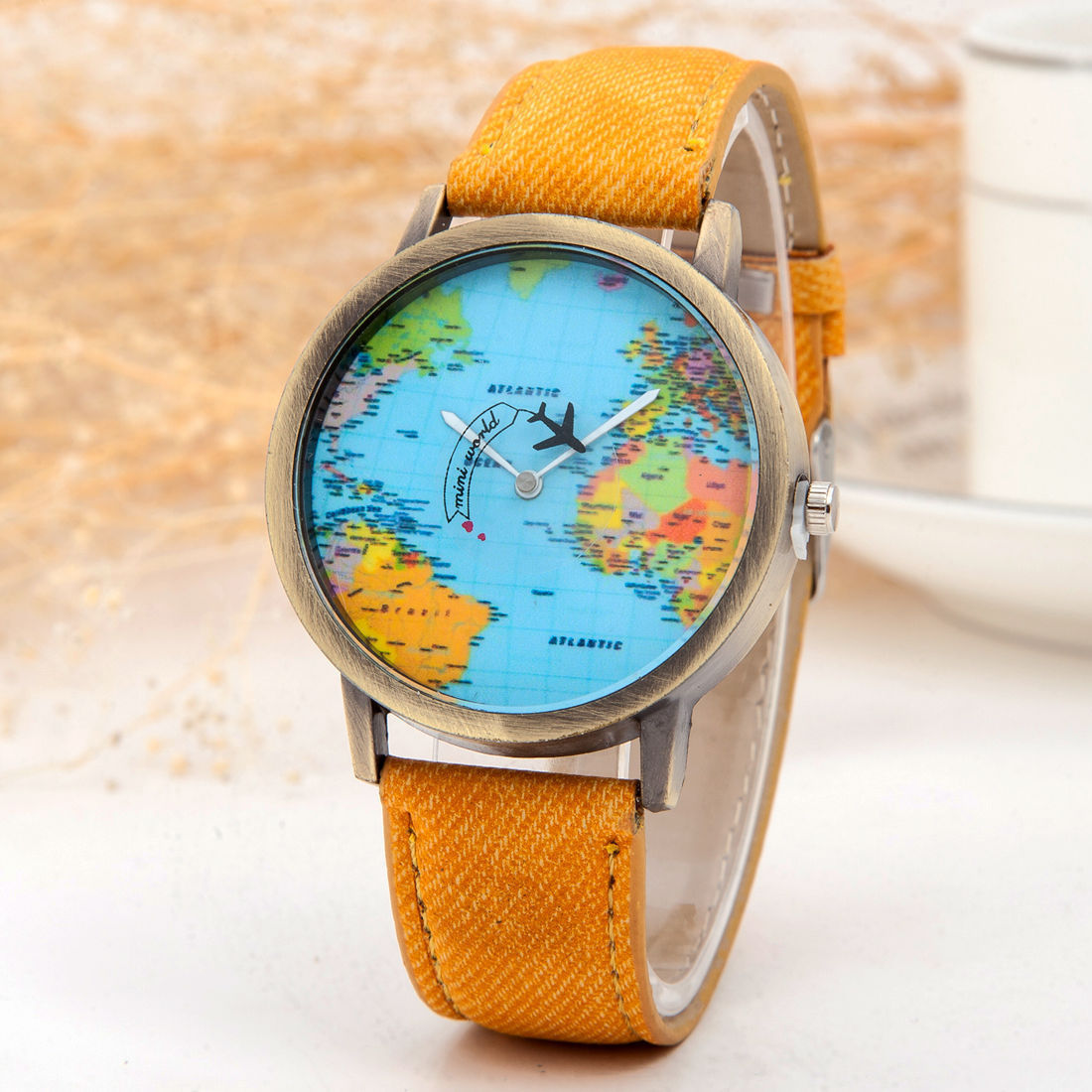 Hot selling circling the earth, cowboy belt watch, antique copper aircraft map belt, men's and women's watch_voghion.com