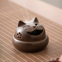 创意猫咪摆件桌面可爱陶瓷客厅复古窑变香熏炉家用室内塔香盘香炉