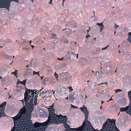天然水晶粉水晶芙蓉粉玫瑰花款式新颖立体雕刻DIY配饰，配件手串