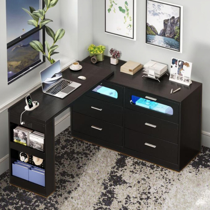 L-shaped Office Desk Multi-layer Large Space Bookcase Desk Integrated Computer Desk Home Student Writing Desk