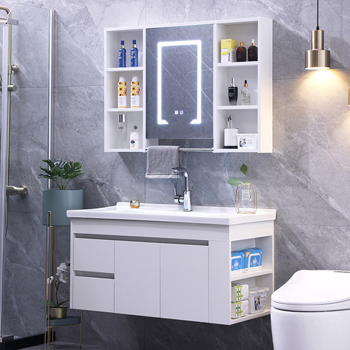 现代简约浴室柜组合智能套装小户型卫生间洗漱台含左右侧方马桶柜