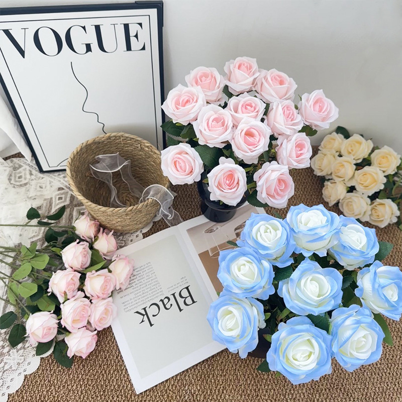 Single Rose Artificial Flower Fake Flower Living Room Dining Table Decoration Flower Ornament Popular Rose Flower Wall Waterfall Manufacturer Wholesale