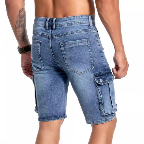 Cross-border new European and American style AM multi-pocket stretch denim shorts men's five-inch workwear casual jeans