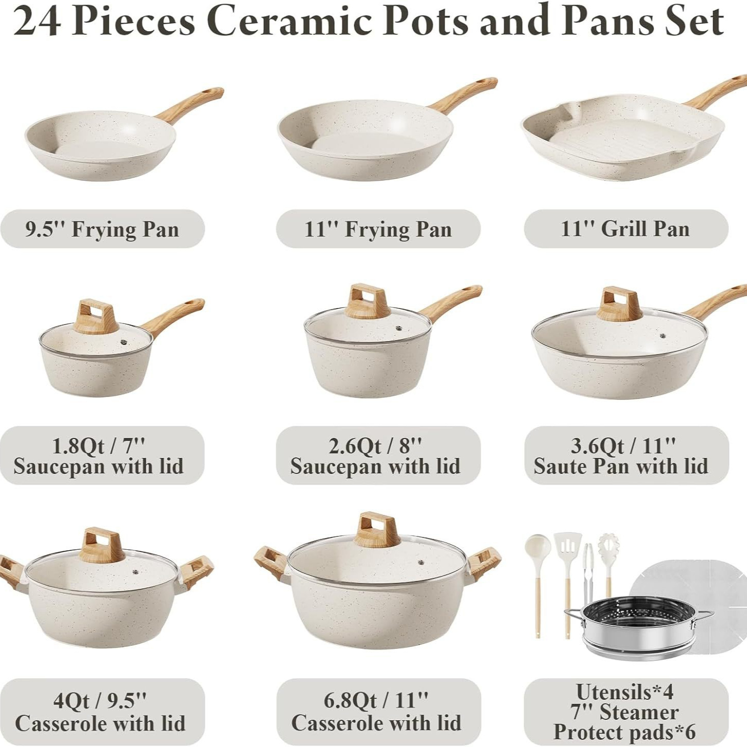 Juego de ollas antiadherentes de granito transfronterizo, olla de leche, olla de sopa, sartén, sartén, utensilios de cocina domésticos, al por mayor
