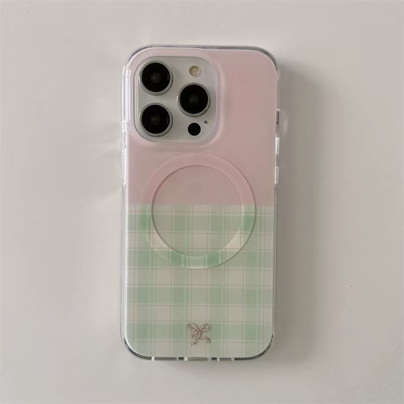 Estilo coreano ins florece costura a cuadros para iPhone16 soporte de amor 15ProMax funda para teléfono móvil Apple 14P