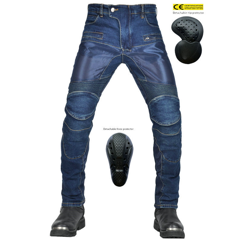 Fábrica al por mayor de verano de malla transpirable motocicleta al aire libre elástico resistente a la caída pantalones vaqueros de la motocicleta para los hombres