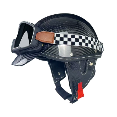 Electric Vehicle Helmet Motorcycle Half | Motosiklet kaskı (dəbilqə) - black-carbon-fiber-helmet-brown-goggles-m
