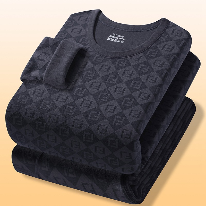 Men's Thermal Underwear Set Round Neck Autumn Clothes and Pants Brushed Velvet Base Layer Thermal Set for Men