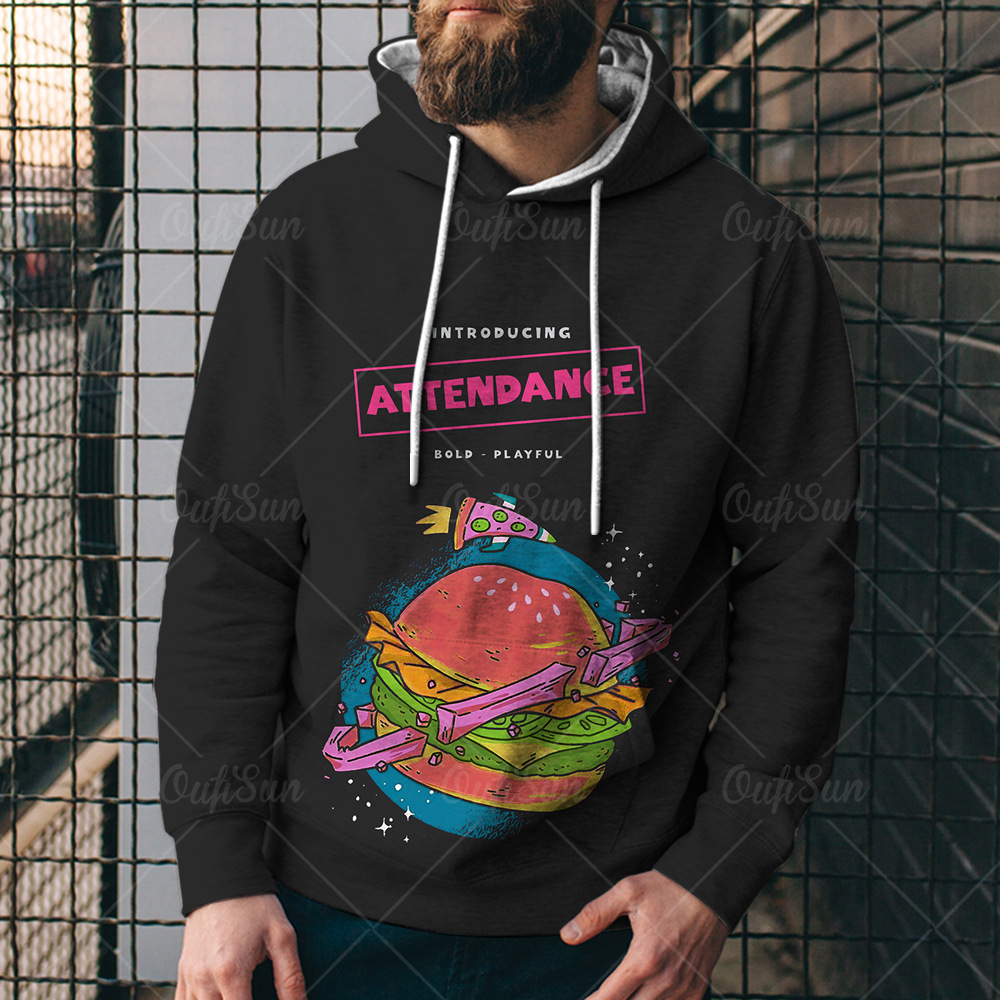 Ropa comida 2024 moda callejera nueva ropa digital para hombres impresión 3D con gorro de hamburguesa de guardia de moda pizza camisa de calle