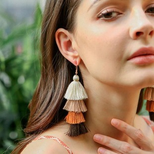Stall Explosions Handmade Tassel Earrings Women's European and American Ethnic Style Long Earrings Bohemian Fashion Earrings Jewelry