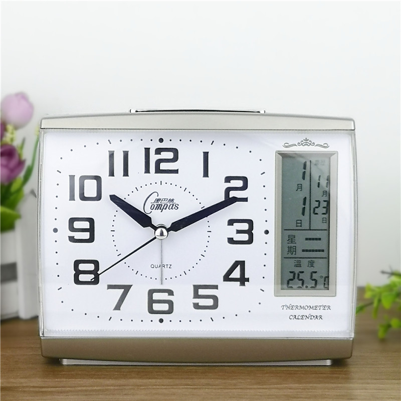 음소거 큰 글꼴 알람 시계 전자 영구 달력 밤 빛 온도 시계 잠자는 학생 침실 침실 테이블