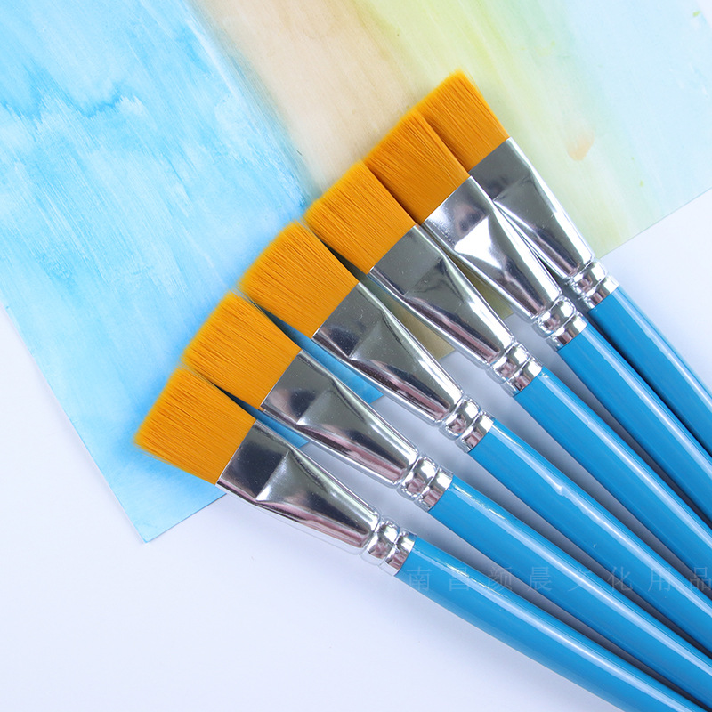 Cepillo de pintura acrílica de cabeza plana de nailon de madera, pincel de aceite especial para niños de acuarela, pincel de gouache de cabeza plana de dos colores