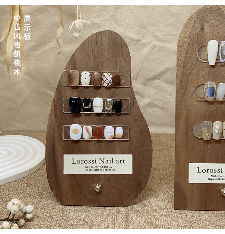 Vintage Style Nail Color Display Board Walnut Wood Display Stand for Nail Polish and Gel Color Swatches