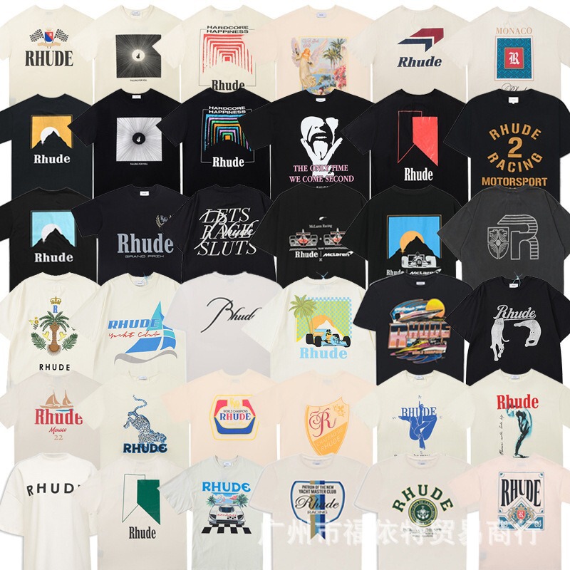 Cross Border High Version RHUDE Short Sleeve Collection American Vintage Marlboro High Street Casual Loose Couple Crewneck T-Shirt