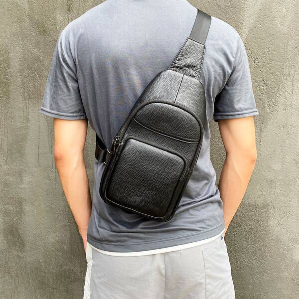 Túi đeo ngực nam da bò thật cao cấp 19×10×30 cm — 20202 màu đen, Cà phê hoa văn, Màu nâu tự nhiên rơi, Màu đen tự nhiên rơi