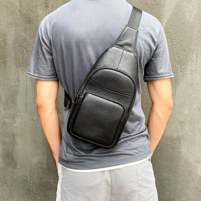 Túi đeo ngực nam da bò thật cao cấp 19×10×30 cm — 20202 màu đen, Cà phê hoa văn, Màu nâu tự nhiên rơi, Màu đen tự nhiên rơi