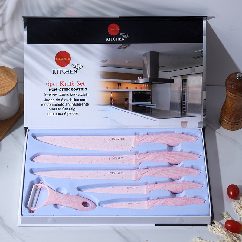 En stock Amazon juego completo de cuchillos traje de acero inoxidable hogar chef cuchillo combinación cocina regalo cuchillo conjunto de seis piezas conjunto