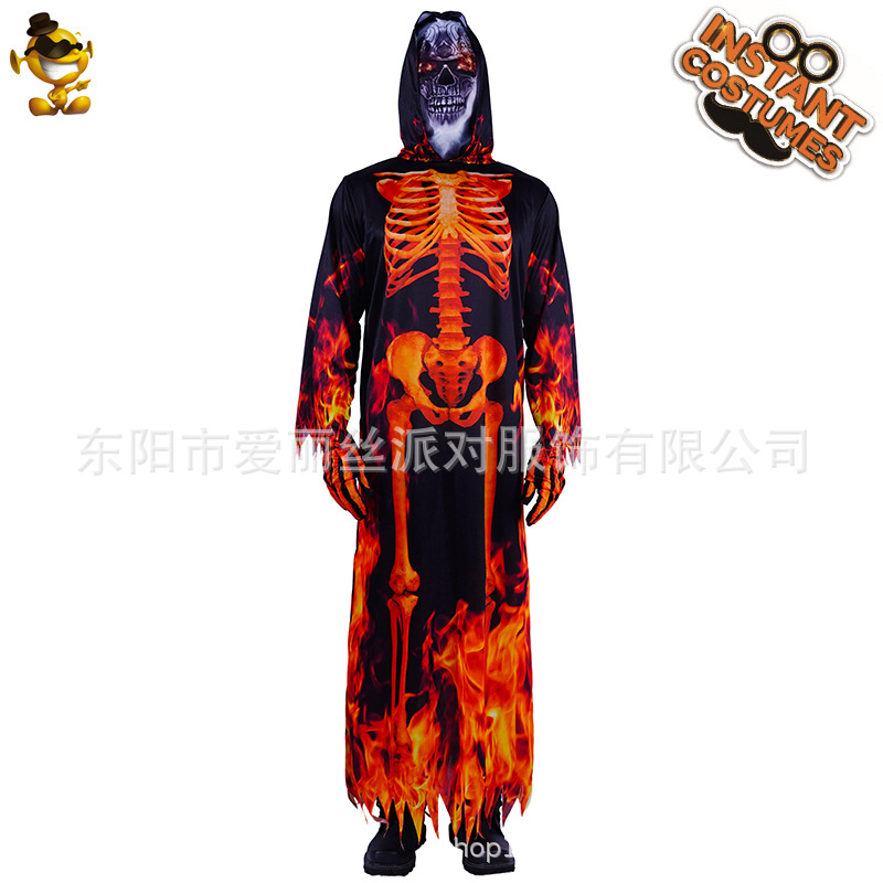 Hombres fantasma cráneo llama traje Halloween horror demonio traje fantasma Festival Cosplay