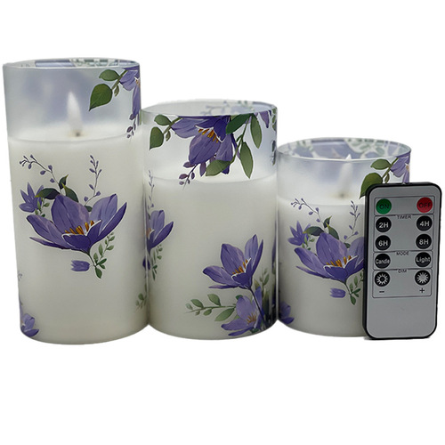 Purple/Pink Flower LED Acrylic Flameless Candles with Remote Control Battery Cross-border Hot