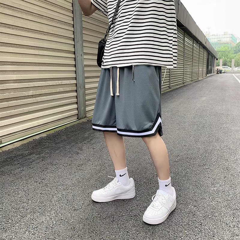 Pantalones cortos casuales de verano para hombres, marca de moda ins, color sólido, contraste simple, moda, tubo recto suelto, pantalones deportivos de cinco puntos