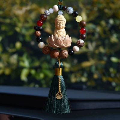 Ring Double Ring Small Buddha | Car hanging - eighteen-little-buddha-green