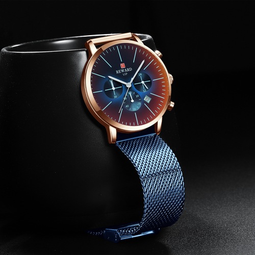 Reward cross-border men's watch multifunctional sports quartz watch stainless steel mesh belt men's watch customizable watch logo
