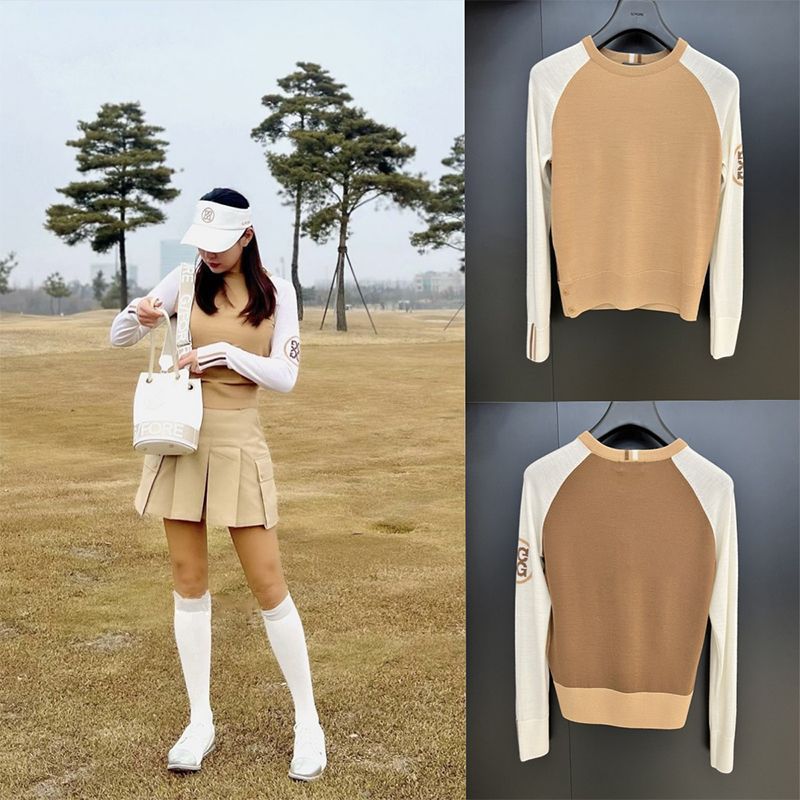 Golf Clothing Women's Spring & Fall Cool Breathable Round Neck Knitted Long-Sleeved Tops Sports Casual Anti-Exposure Skirts