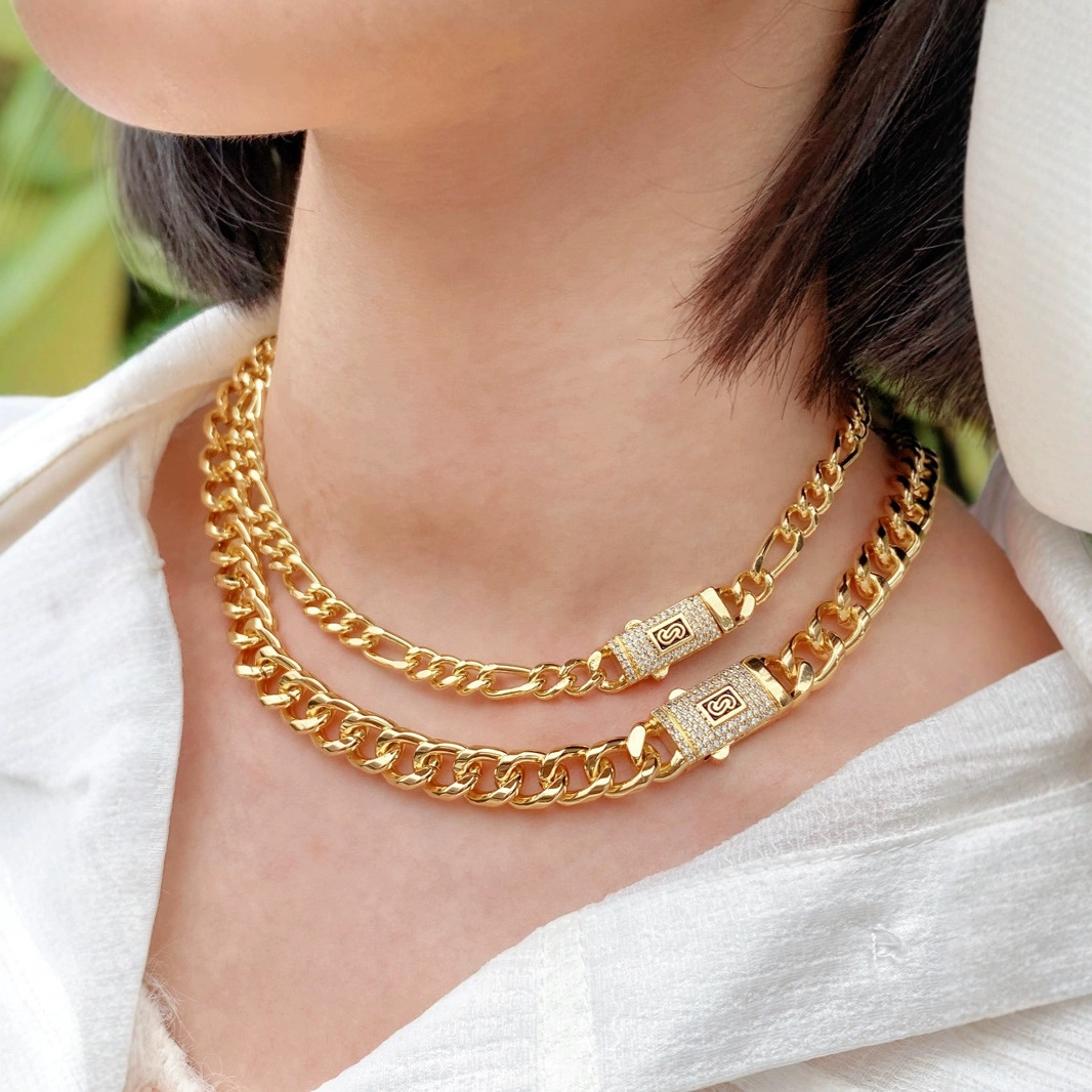 Layered Statement Necklace Gold Metal Chain Chunky Hip Hop Style_voghion.com