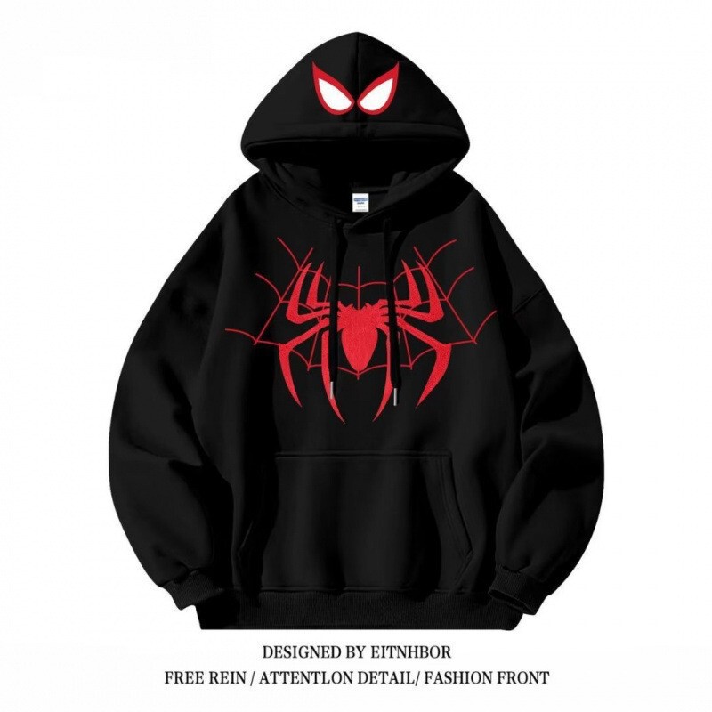 New American Retro Hiphop Spider-Man Hooded Sweatshirt for Men and Women in Autum Loose Trendyy Couple Jacket