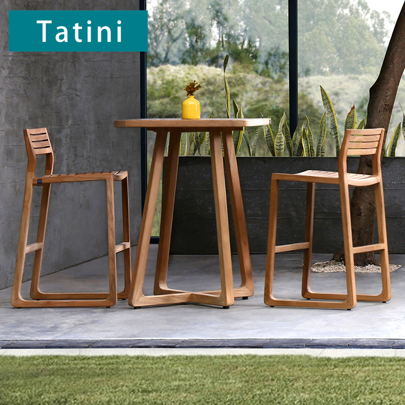 Mesa y sillas de madera maciza al aire libre patio jardín villa hotel tabla de roca mesa de comedor al aire libre muebles de teca impermeables anticorrosivos