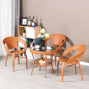 Balcony Table and Chair Rattan Chair Three-Piece Combination Simple Chair Outdoor Leisure Double Small Coffee Table Foshan Furniture Direct Sale