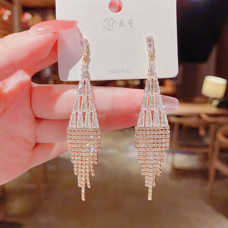 Fashion Long Tassel Personalized Copper Inlaid Zircon Earrings Wholesale display picture 2