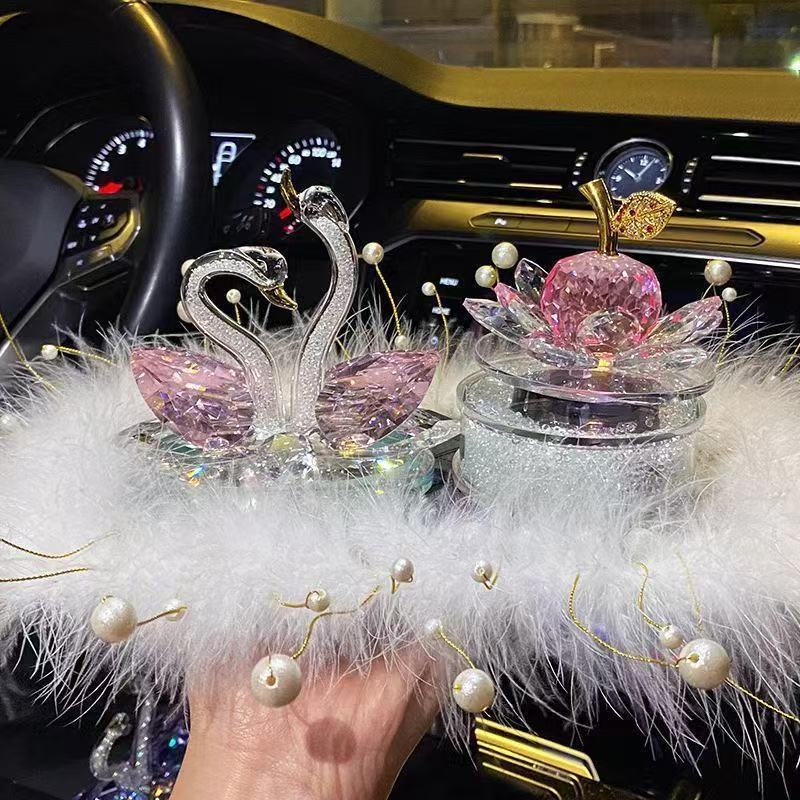 Car Ornaments Goddess Style Crystal Swan Car Perfume Holder High-End for Girls' Cars