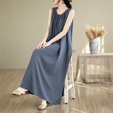 韩版棉绸长款连衣裙女夏季时尚显瘦宽松薄款碎花大码棉绸睡裙